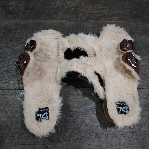 Slip On Sandles Dirty Laundry Women USA 7 Faux Fur Open Toe Buckle Brown - Picture 4 of 7